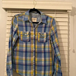 Abercrombie & Fitch Women’s Button Front Shirt Size M, Blue, Yellow & White